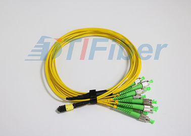 کابل های زرد 12 هسته MPO به FC فیبر نوری Patch برای شبکه مخابراتی